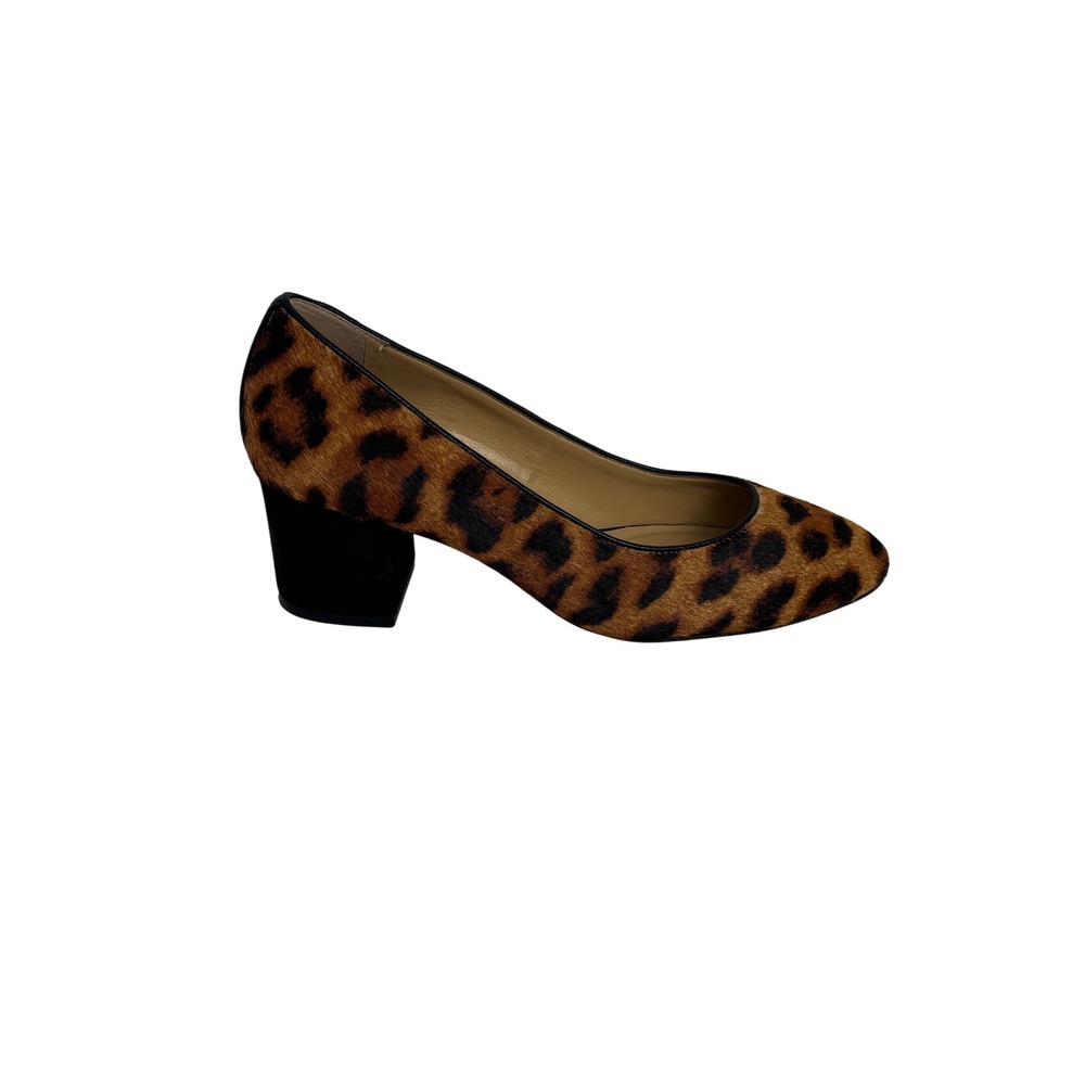 Talbots Womens Leopard Print Calf Hair Block Heel Pumps Brown Black Size 7.5M